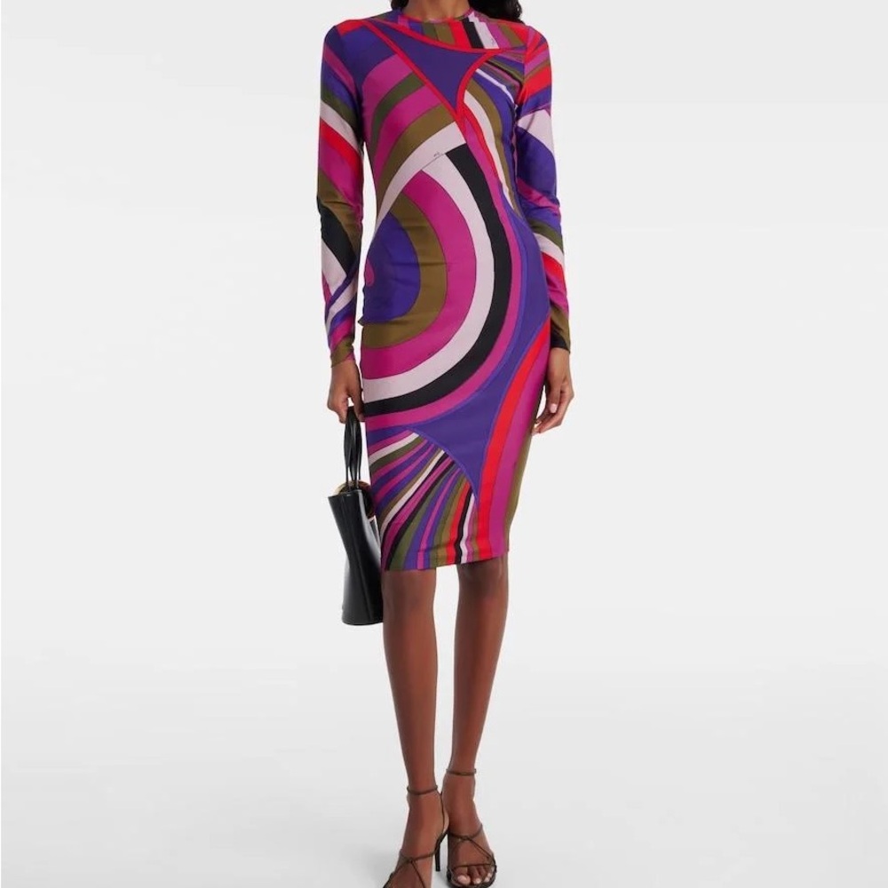 Emilio Pucci Multicolor Abstract Print Long-Sleeve Bodycon Dress